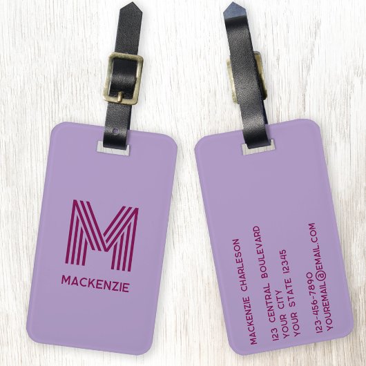Monogramm Anfangsname Einfache Lilac Cherry Pink Gepäckanhänger