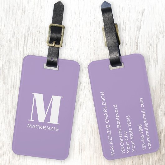 Monogramm Anfangsname Einfache Pastel Lilac Gepäckanhänger