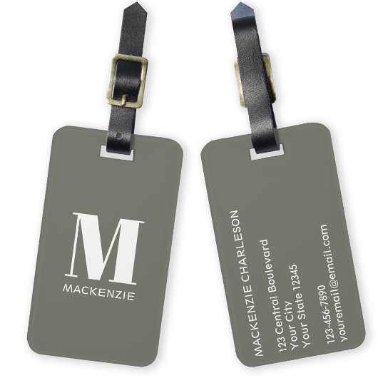 Monogramm Anfangsname Einfache Seite Grün Gepäckanhänger