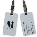 Monogramm Anfangsname Einfaches Pulver Blau Gepäckanhänger<br><div class="desc">Moderne Typografie minimalistisch monogramm Initialname Design in schwarz auf pulverblau,  die geändert werden kann,  um personalisieren.</div>