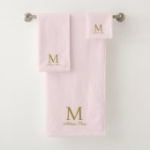 Monogramm Anfangsname Elegant Gold Blush Badhandtuch Set (Insitu)