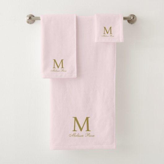 Monogramm Anfangsname Elegant Gold Blush Badhandtuch Set (Insitu)
