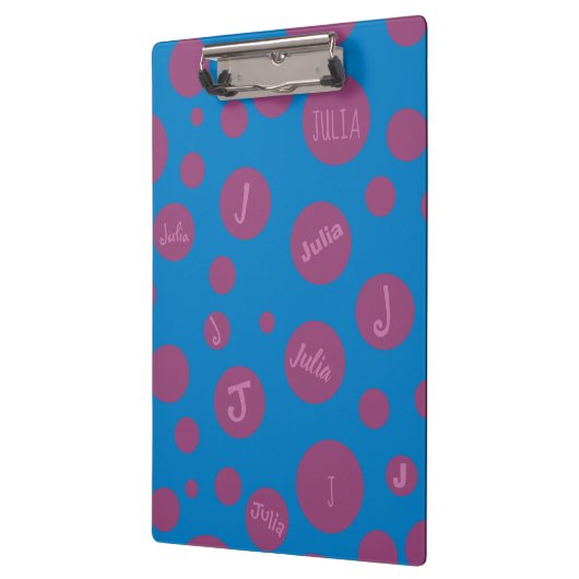 Monogramm Anfangsname Lila Dot Blue Girly Hübsch Klemmbrett (Links)