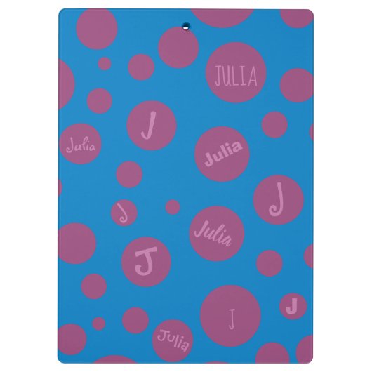Monogramm Anfangsname Lila Dot Blue Girly Hübsch Klemmbrett (Rückseite)