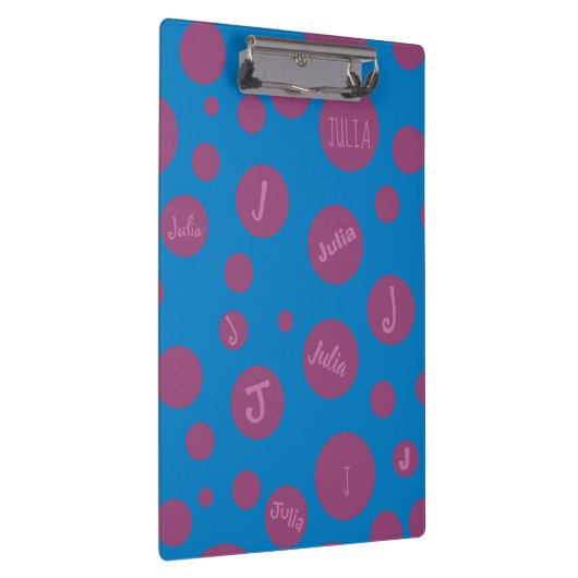Monogramm Anfangsname Lila Dot Blue Girly Hübsch Klemmbrett (Rechts)