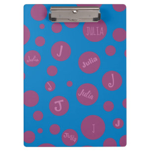 Monogramm Anfangsname Lila Dot Blue Girly Hübsch Klemmbrett