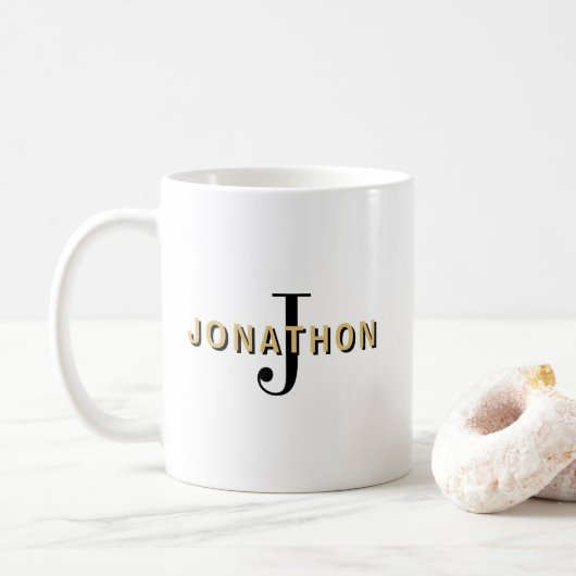 Monogramm Anfangsname Maskuline Text Schwarz Gold Kaffeetasse (Mit Donut)