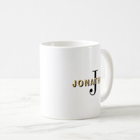 Monogramm Anfangsname Maskuline Text Schwarz Gold Kaffeetasse (VorderseiteRechts)