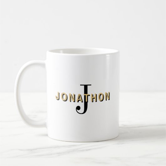 Monogramm Anfangsname Maskuline Text Schwarz Gold Kaffeetasse (Links)