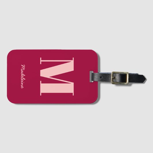 Monogramm Anfangsname Modernes, fett rosa Minimale Gepäckanhänger (Vorderseite (Horizontal))
