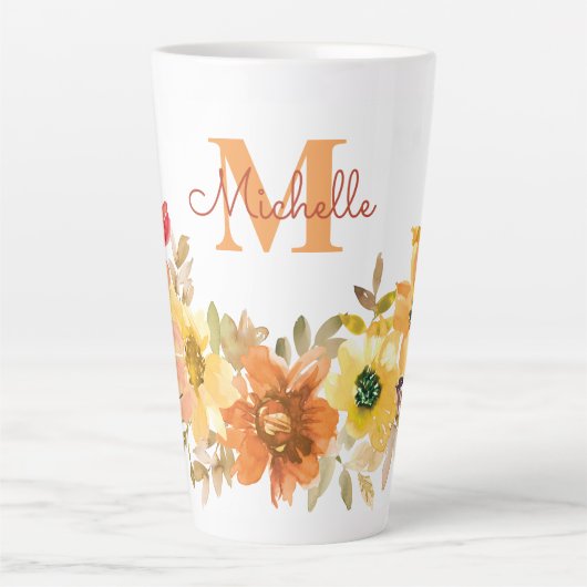 Monogramm Anfangsname Orange Wasserfarbstoff Milchtasse (Vorderseite)