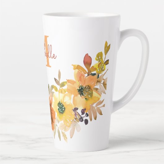 Monogramm Anfangsname Orange Wasserfarbstoff Milchtasse (Rechts)