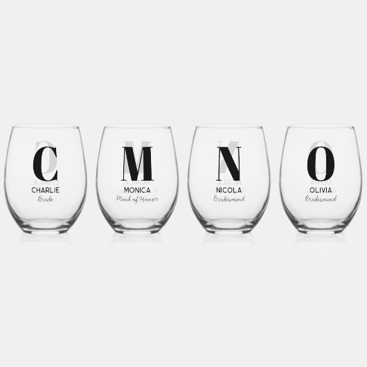 Monogramm Anfangsname Personalisierte Hochzeitspar Weinglas Ohne Stiel (Hinten)