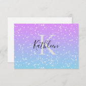 Monogramm Anfangsname Pink Blue Sparkle Girly Dankeskarte (Vorne/Hinten)