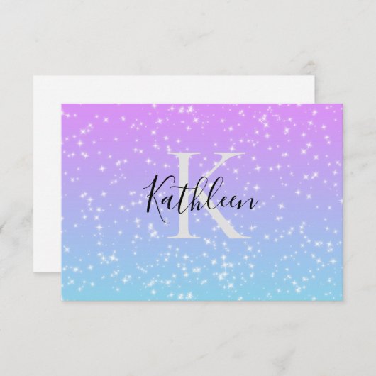 Monogramm Anfangsname Pink Blue Sparkle Girly Dankeskarte (Vorne/Hinten)