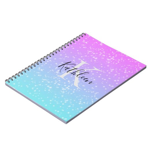 Monogramm Anfangsname Pink Blue Sparkle Girly Notizblock (Linke Seite)