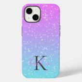 Monogramm Anfangsname Pink Blue Sparkle Ombre Case-Mate iPhone Hülle (Rückseite)