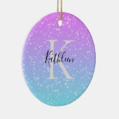 Monogramm Anfangsname Pink Blue Sparkle Ombre Keramik Ornament (Rechts)