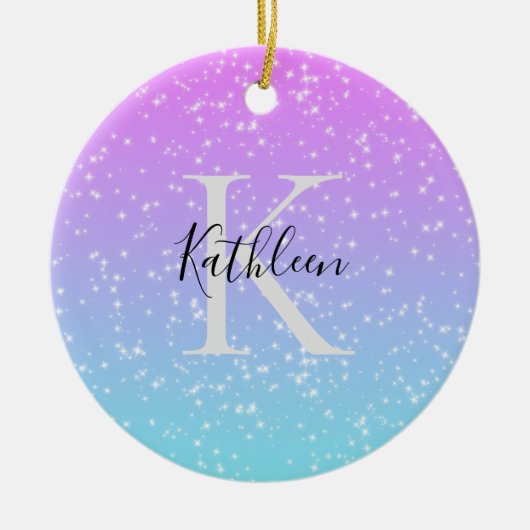 Monogramm Anfangsname Pink Blue Sparkle Ombre Keramik Ornament (Vorne)