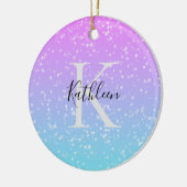 Monogramm Anfangsname Pink Blue Sparkle Ombre Keramik Ornament (Links)