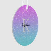 Monogramm Anfangsname Pink Blue Sparkle Ombre Ornament (Vorderseite)