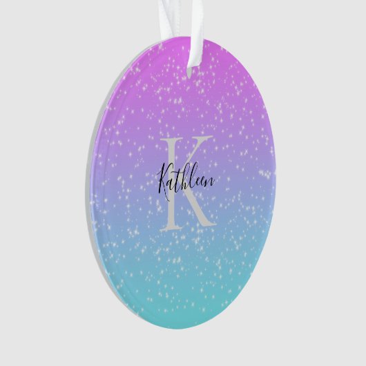 Monogramm Anfangsname Pink Blue Sparkle Ombre Ornament (Vorderseite)
