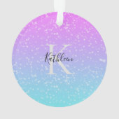 Monogramm Anfangsname Pink Blue Sparkle Ombre Ornament (Rückseite)