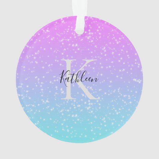 Monogramm Anfangsname Pink Blue Sparkle Ombre Ornament (Rückseite)