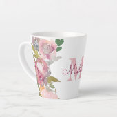 Monogramm Anfangsname Rosa Rose Aquarell Floral Milchtasse (Linke Ecke)