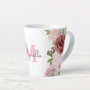 Monogramm Anfangsname Rosa Rose Aquarell Floral Milchtasse
