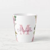 Monogramm Anfangsname Rosa Rose Aquarell Floral Milchtasse (Vorderseite)