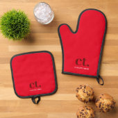 Monogramm Anfangsname Rot Ofenhandschuh & Topflappen-Set (Oben Unten)