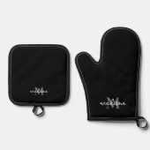Monogramm Anfangsname Schwarz Ofenhandschuh & Topflappen-Set (Vorderseite)