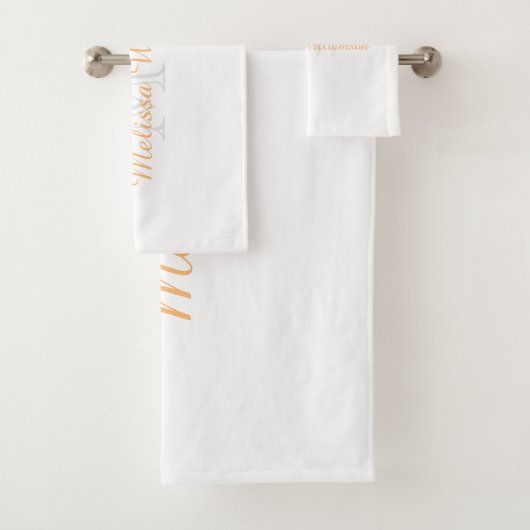 Monogramm Anfangsname Skript Gelbes Gold Weiß Badhandtuch Set (Insitu)