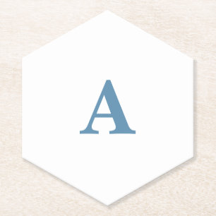 Monogramm Anfangsname Staubblau Weiß Einfach Süß Untersetzer