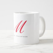 Monogramm Anfangsname Weiß Rot Minimalistisch Jumbo-Tasse (Vorderseite Rechts)
