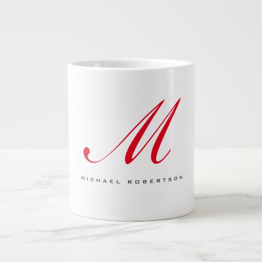 Monogramm Anfangsname Weiß Rot Minimalistisch Jumbo-Tasse (Vorderseite)