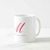 Monogramm Anfangsname Weiß Rot Minimalistisch Kaffeetasse (VorderseiteRechts)