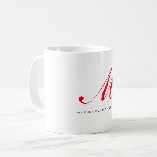 Monogramm Anfangsname Weiß Rot Minimalistisch Kaffeetasse (Vorderseite Links)