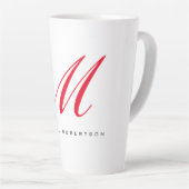 Monogramm Anfangsname Weiß Rot Minimalistisch Milchtasse (Rechte Ecke)