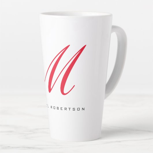 Monogramm Anfangsname Weiß Rot Minimalistisch Milchtasse (Rechte Ecke)