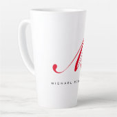 Monogramm Anfangsname Weiß Rot Minimalistisch Milchtasse (Linke Ecke)