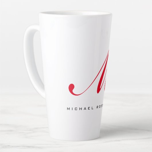 Monogramm Anfangsname Weiß Rot Minimalistisch Milchtasse (Linke Ecke)