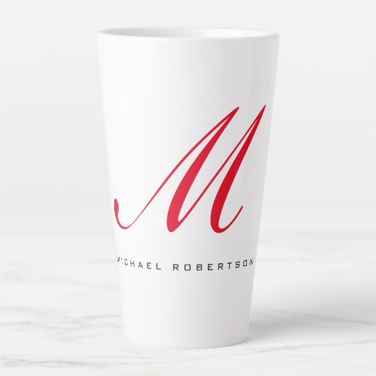 Monogramm Anfangsname Weiß Rot Minimalistisch Milchtasse (Vorderseite)