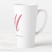 Monogramm Anfangsname Weiß Rot Minimalistisch Milchtasse (Rechts)