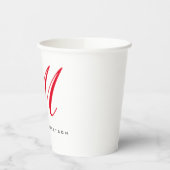 Monogramm Anfangsname Weiß Rot Minimalistisch Pappbecher (Links)