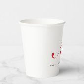 Monogramm Anfangsname Weiß Rot Minimalistisch Pappbecher (Rechts)