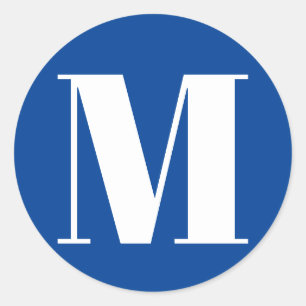 Monogramm Anfangsnummer blau weiß anpassen Runder Aufkleber