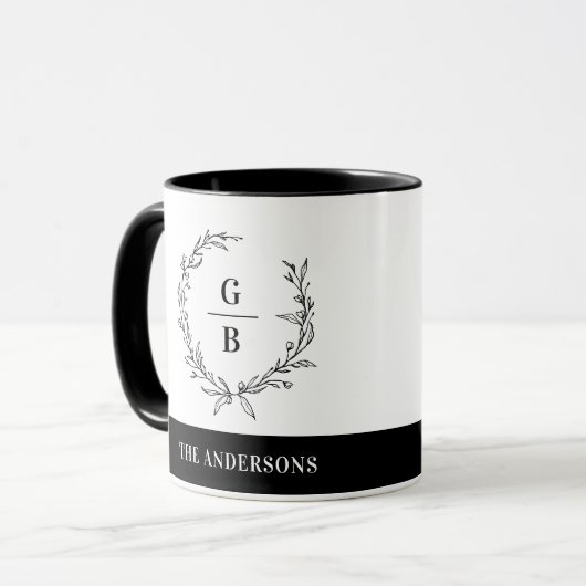 Monogramm Anfangspaar Kranz modern elegant Tasse (Vorderseite Links)