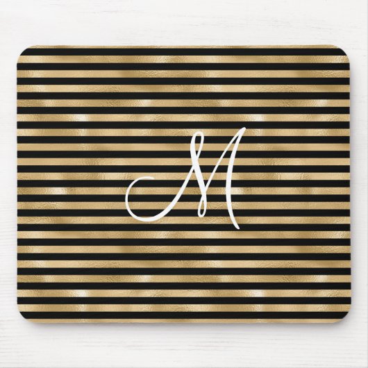 Monogramm Anfangspad mit Gold und schwarz gestreif Mousepad (Vorne)